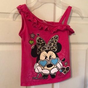 Minnie Mouse Pink Asymmetrical Pink Graphic Ruffle Tank Top Girls XS 4/5